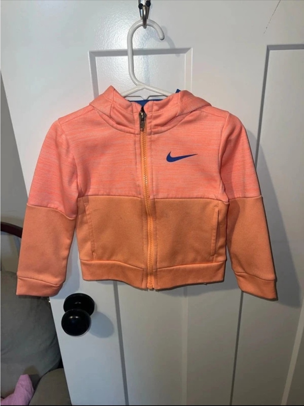 Nike Kids Peach & Coral Zip Hoodie with Blue Swoosh